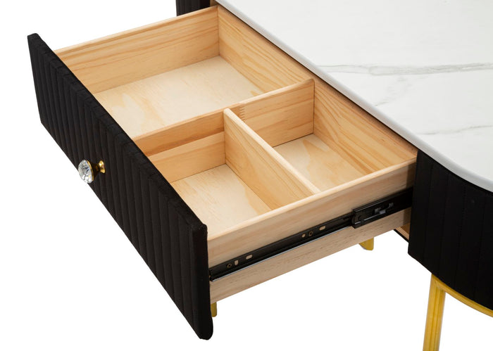 Consolle Fissa 1 Cassetto 100x43x74 cm in Metallo e Tessuto Imbottito Nero