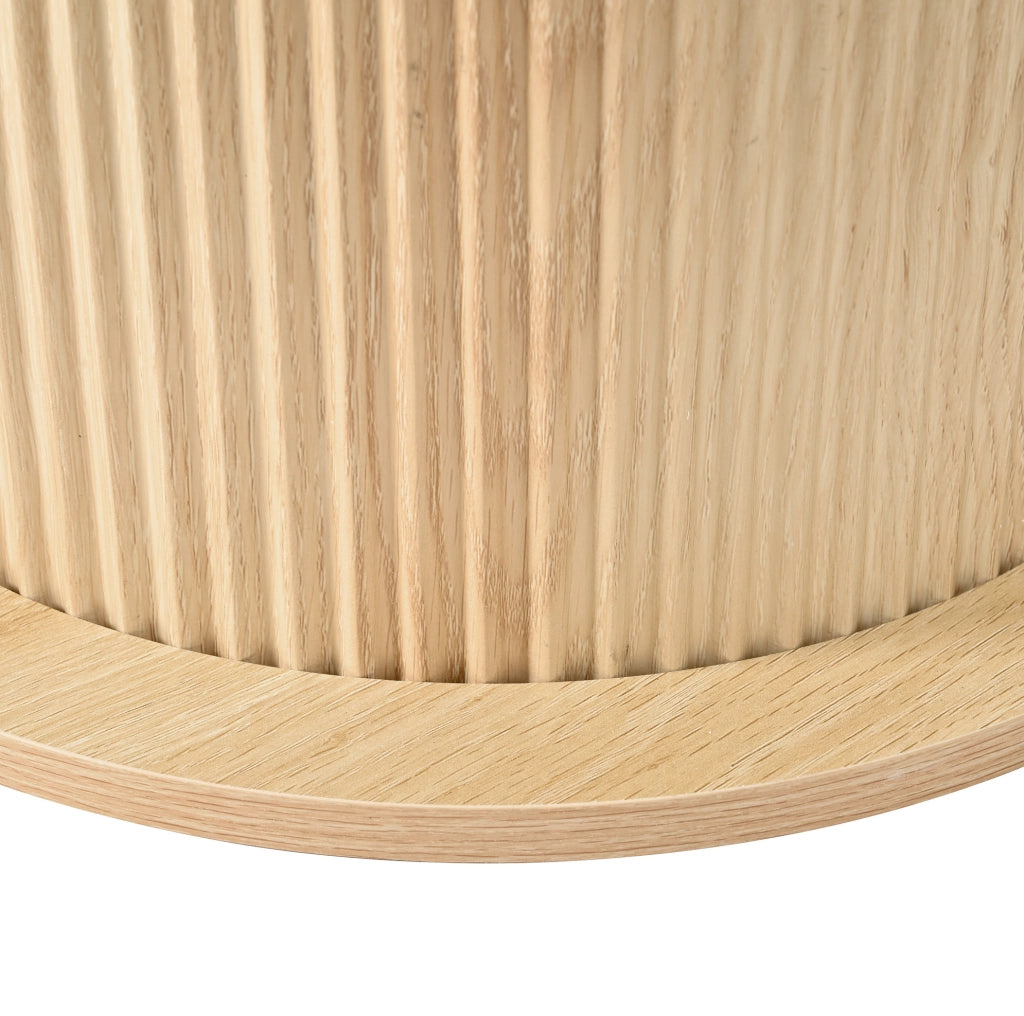 Tavolino da salotto rotondo 75x75x39 cm in MDF e PVC; naturale e bianco