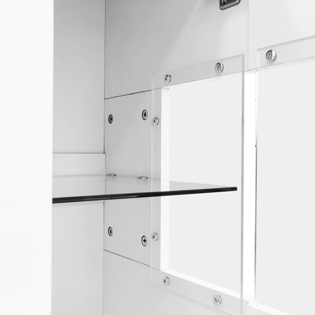 OKWISH Credenza con 2 Ante e 3 Cassetti, LED, per Soggiorno o Sala da Pranzo, MDF e Vetro, Bianco Marmo, 140×35×75 cm