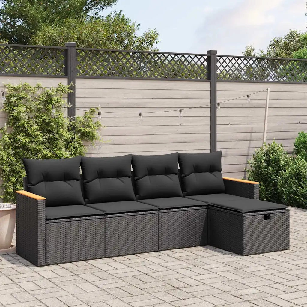 Set Divani da Giardino 5 pz | Set Salotto da Giardino con Cuscini in Polyrattan Nero