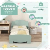 Lettino per Bambini con Testiera e Pediera a Orso e 2 Sponde Laterali, in Legno, 143.5x80x55 cm, Verde