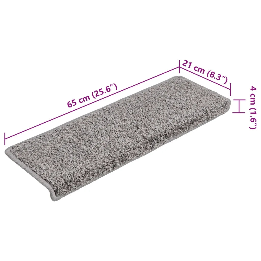 Tappetini per scale 15 pz 65x21x4 cm Grigio Bordo rettangolare 134575