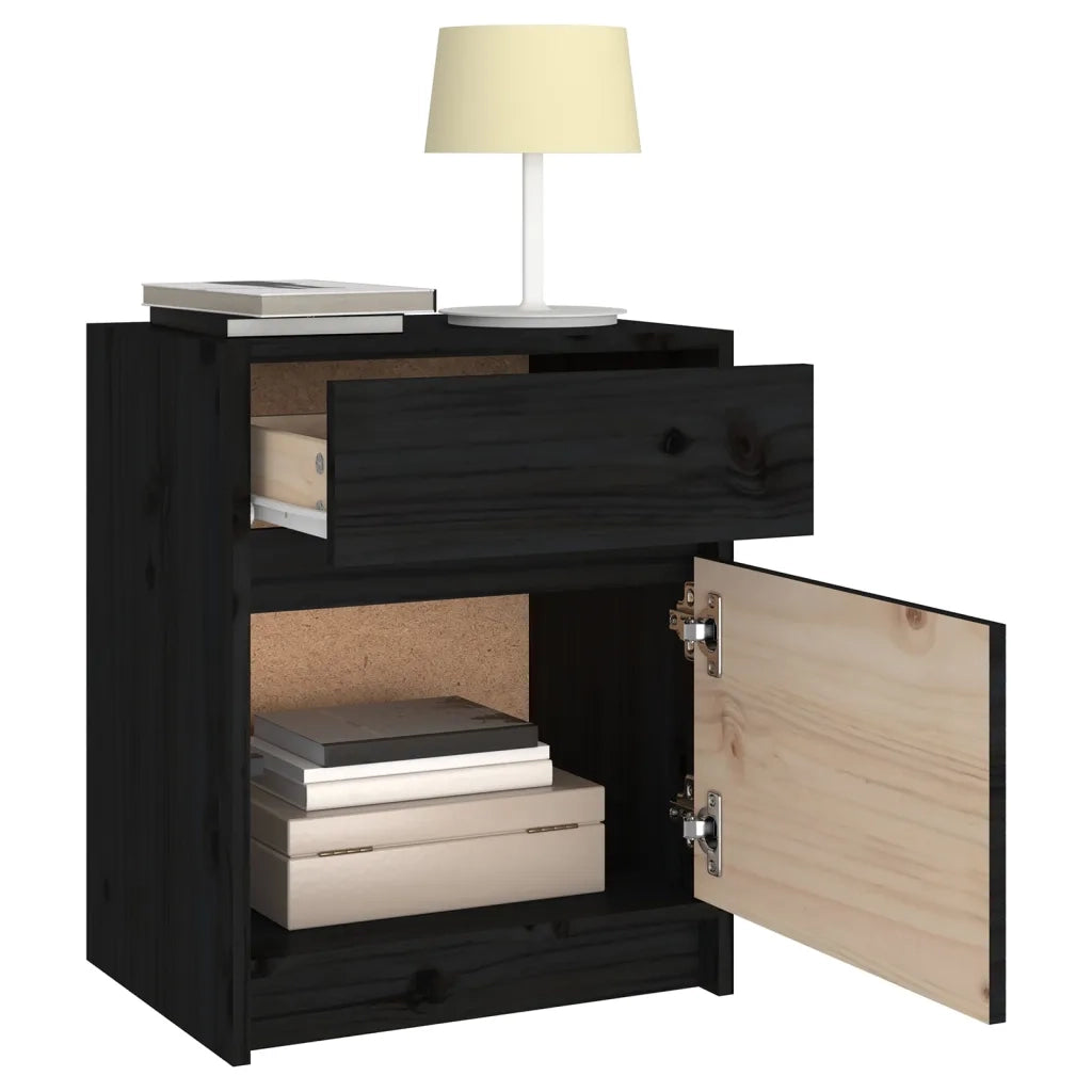 Comodini 2 pz Neri 40x31x50 cm in Legno Massello di Pino 808132