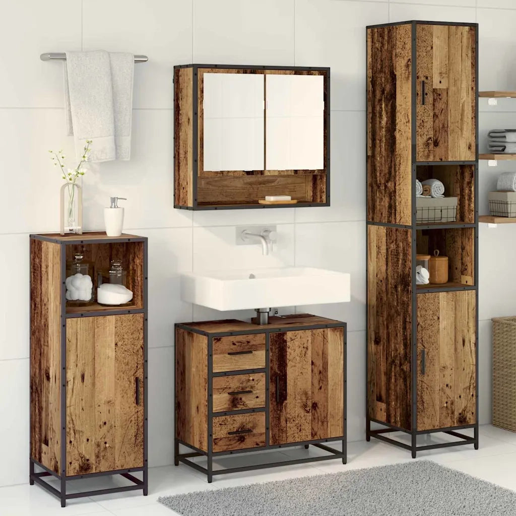 Set di mobili per il bagno con cassetto 3 pcs Legno vecchio 3402548