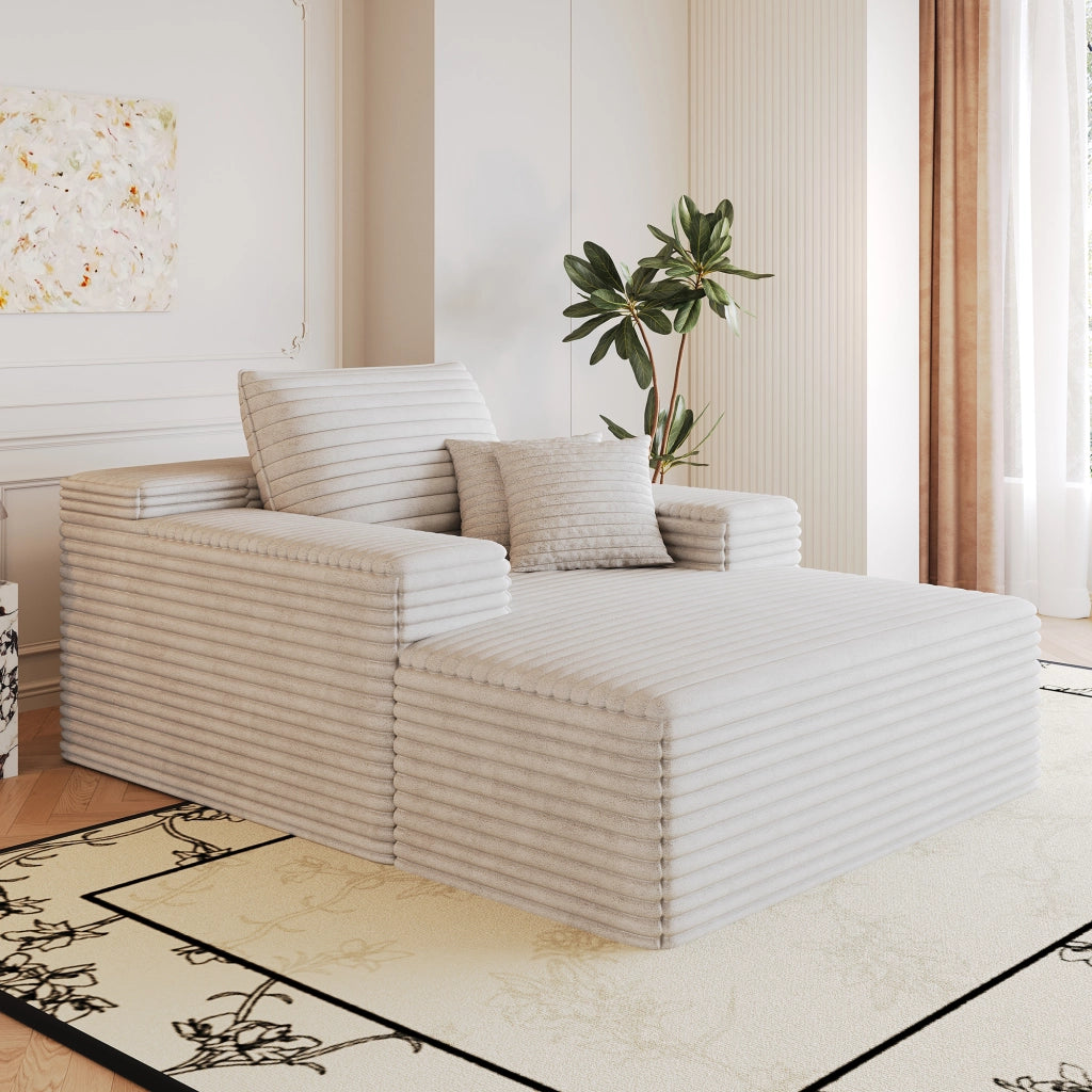 Divano modulare in velluto a coste bianco, seduta profonda, senza montaggio, 115×159 cm