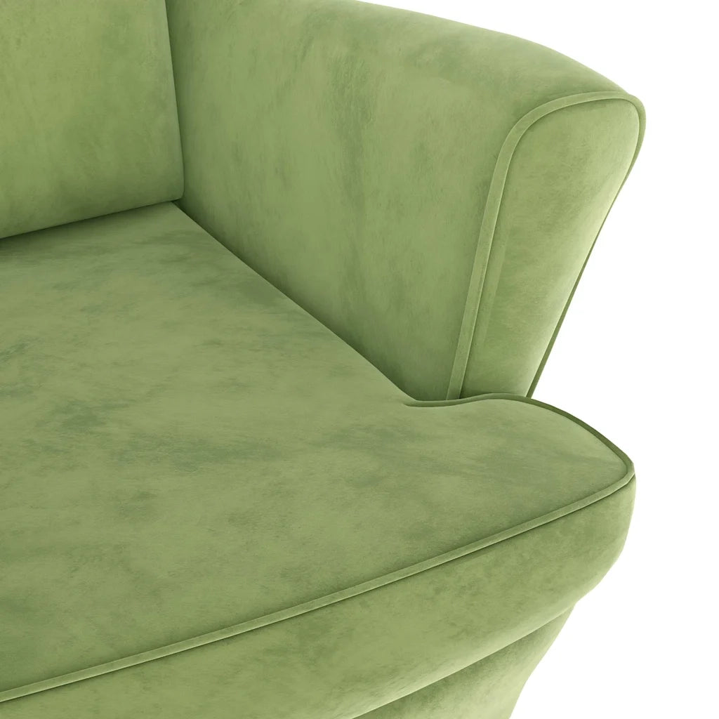 Divano Sedia-Poltrona Schienale ad Ala con Poggiapiedi Verde Chiaro Velluto