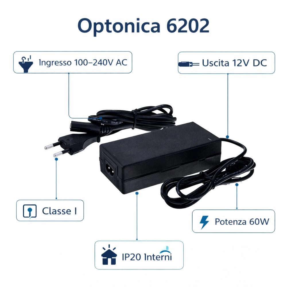 Optonica 6202 alimentatore led 12v 60w per strisce led – uso professionale