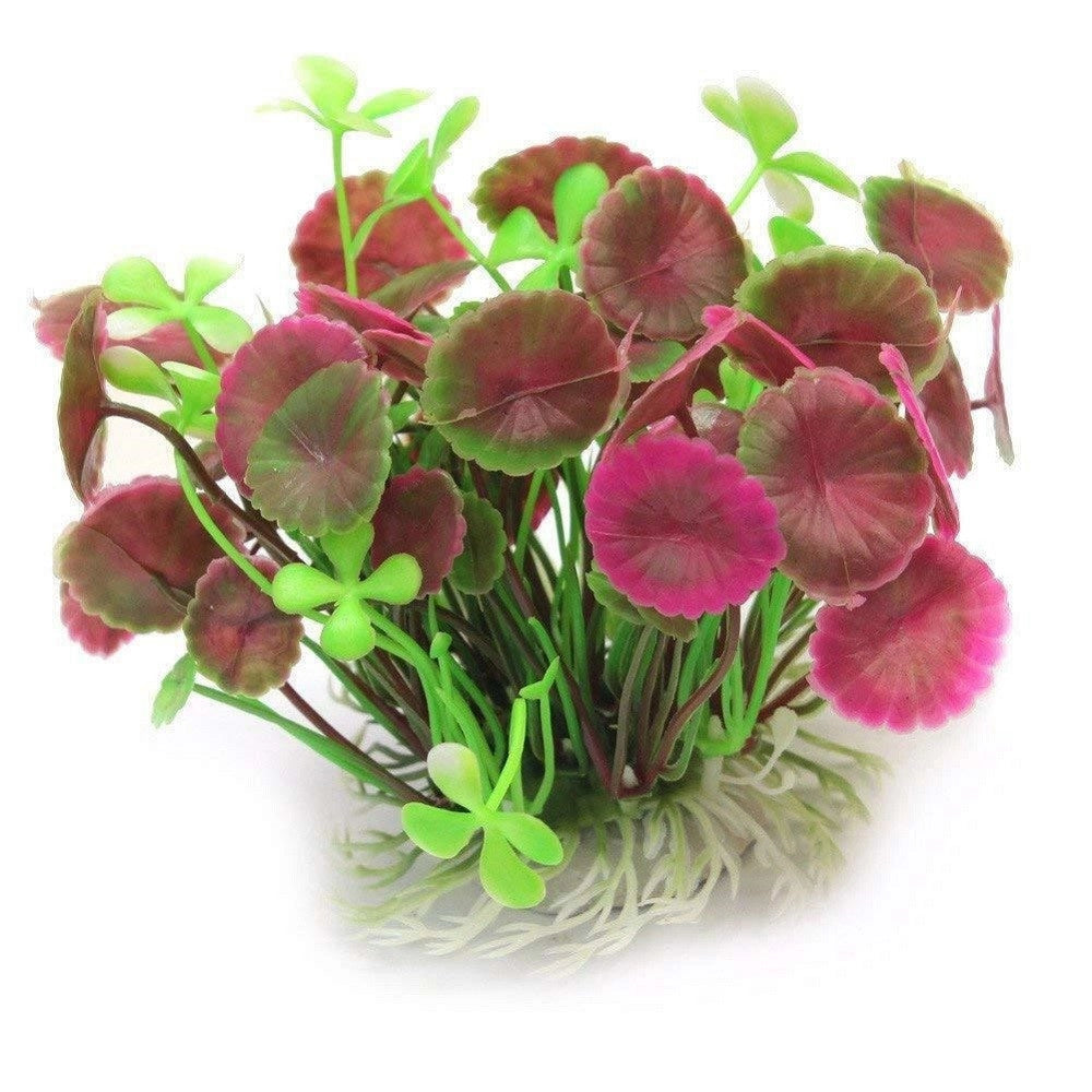 Trade Shop - Pianta Piantina Artificiale Per Acquario Piante Finte Plastica Foglie Loto Bello -