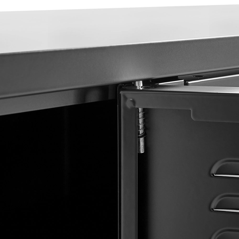 Credenza in metallo nero 120 x 40 cm 3 ante ripiani gambe fessure di ventilazione gestione dei cavi mobile TV industriale home office