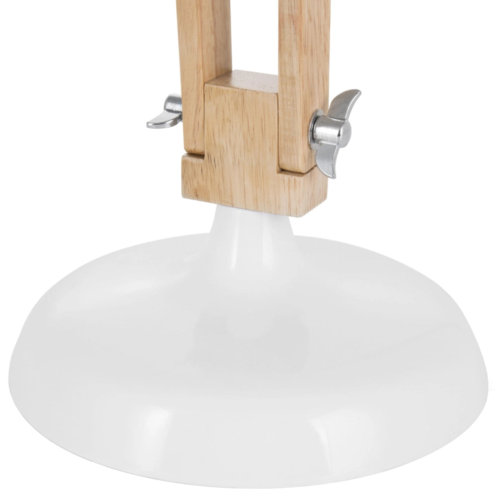 Lampada da scrivania Lampada da tavolo con paralume in metallo con braccio orientabile in legno a luce bianca