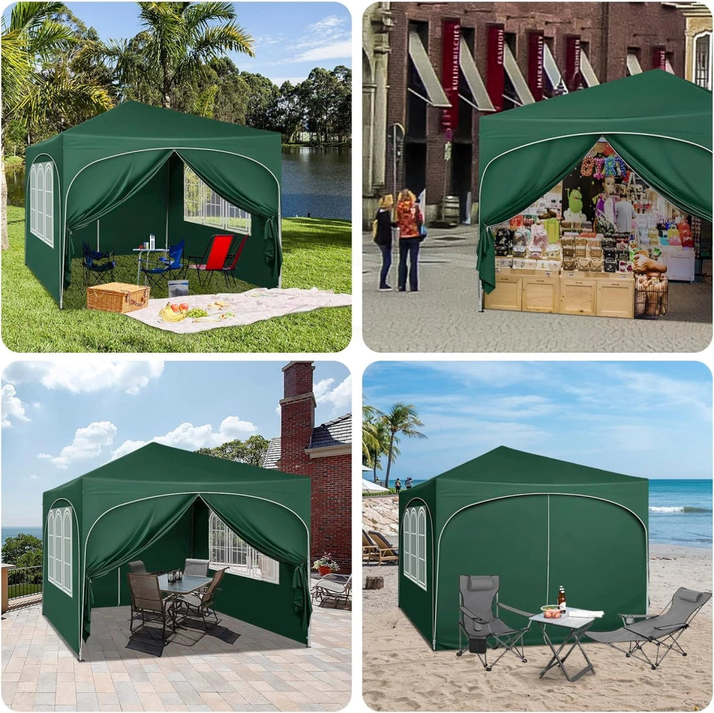 Gazebo Pieghevole da Giardino, Gazebo Idrorepellente Pop Up da 3x3m Pannelli Laterali, Tendone Esterno, Altezza Regolabile, Protezione UV, con Custodia Verde