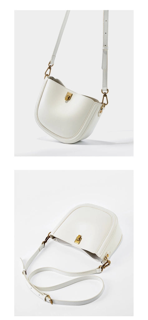 Borsa a mano/a tracolla da donna in pelle di vacchetta Togo, colore bianco.