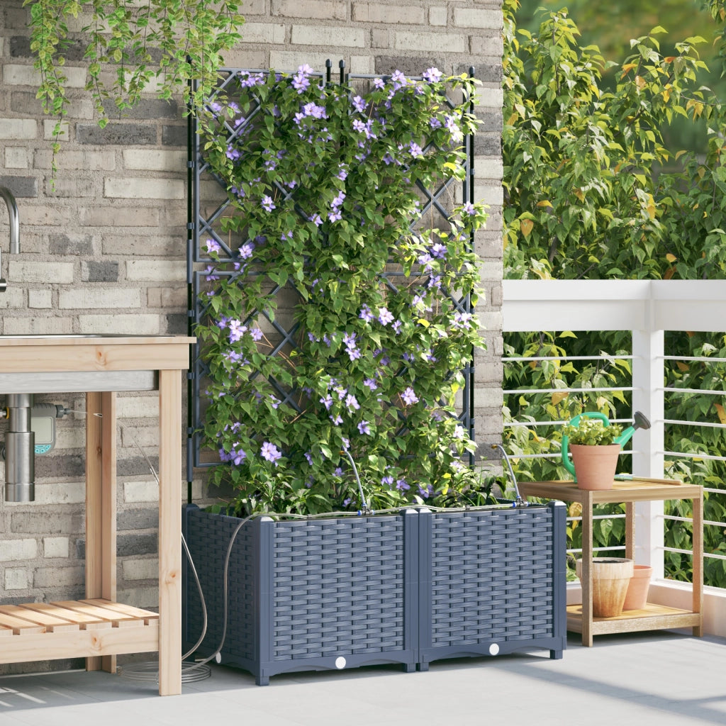 Fioriere da Giardino con Sistema di Irrigazione 2 pz Grigio