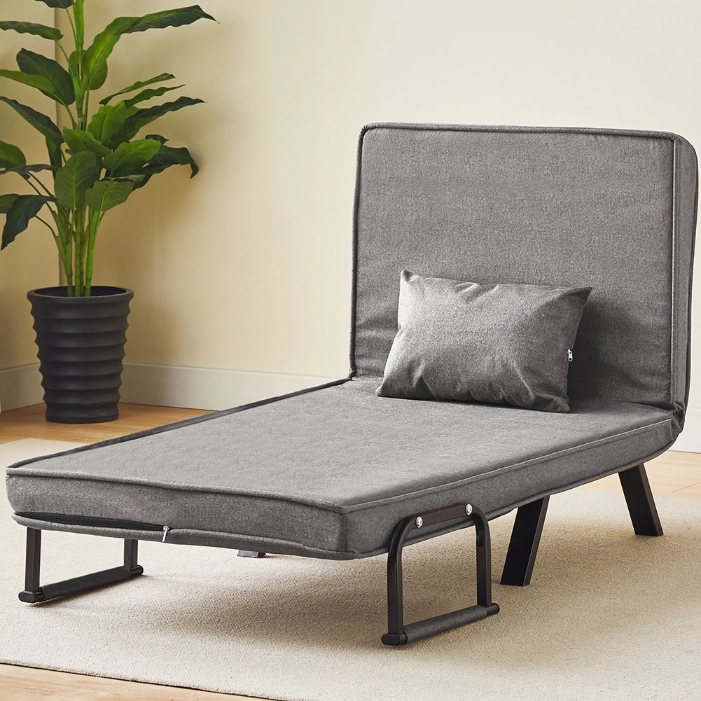 Poltrona Letto Reclinabile Chaise Lounge e Seduta Imbottita Convertibile Grigio