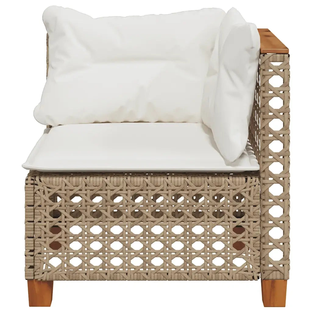 Divano Angolare da Giardino con Cuscini Beige in Polyrattan 365925