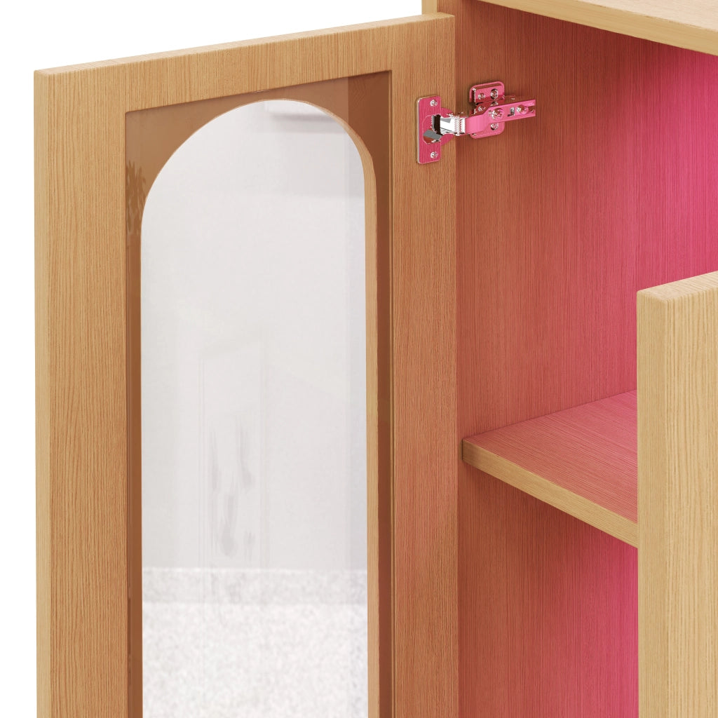 Libreria alta con 3 cassetti e vetrina in vetro temperato con LED per studio e soggiorno in MDF rovere 60 × 40 × 200 cm