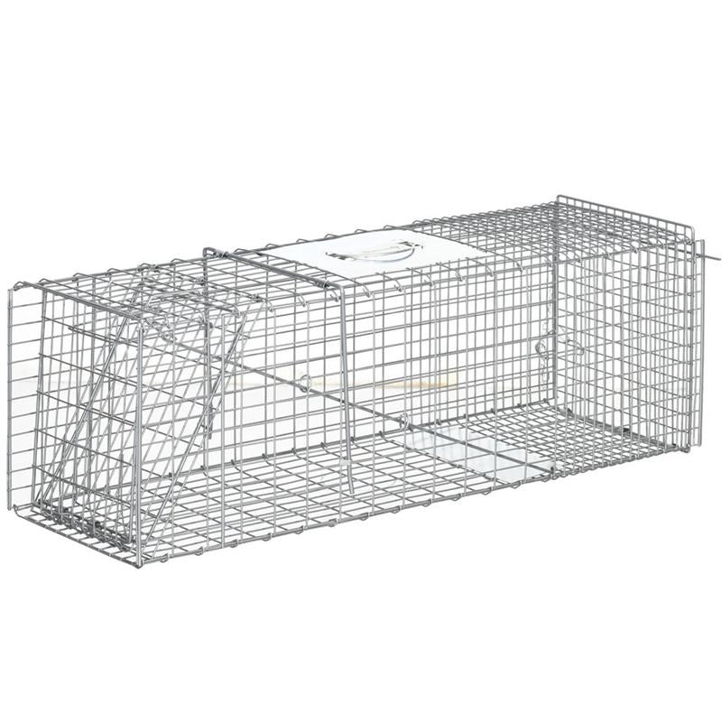 GABBIA TRAPPOLA PER ANIMALI VIVI PIEGHEVOLE IN ACCIAIO, 93X31X34.5CM, ARGENTO