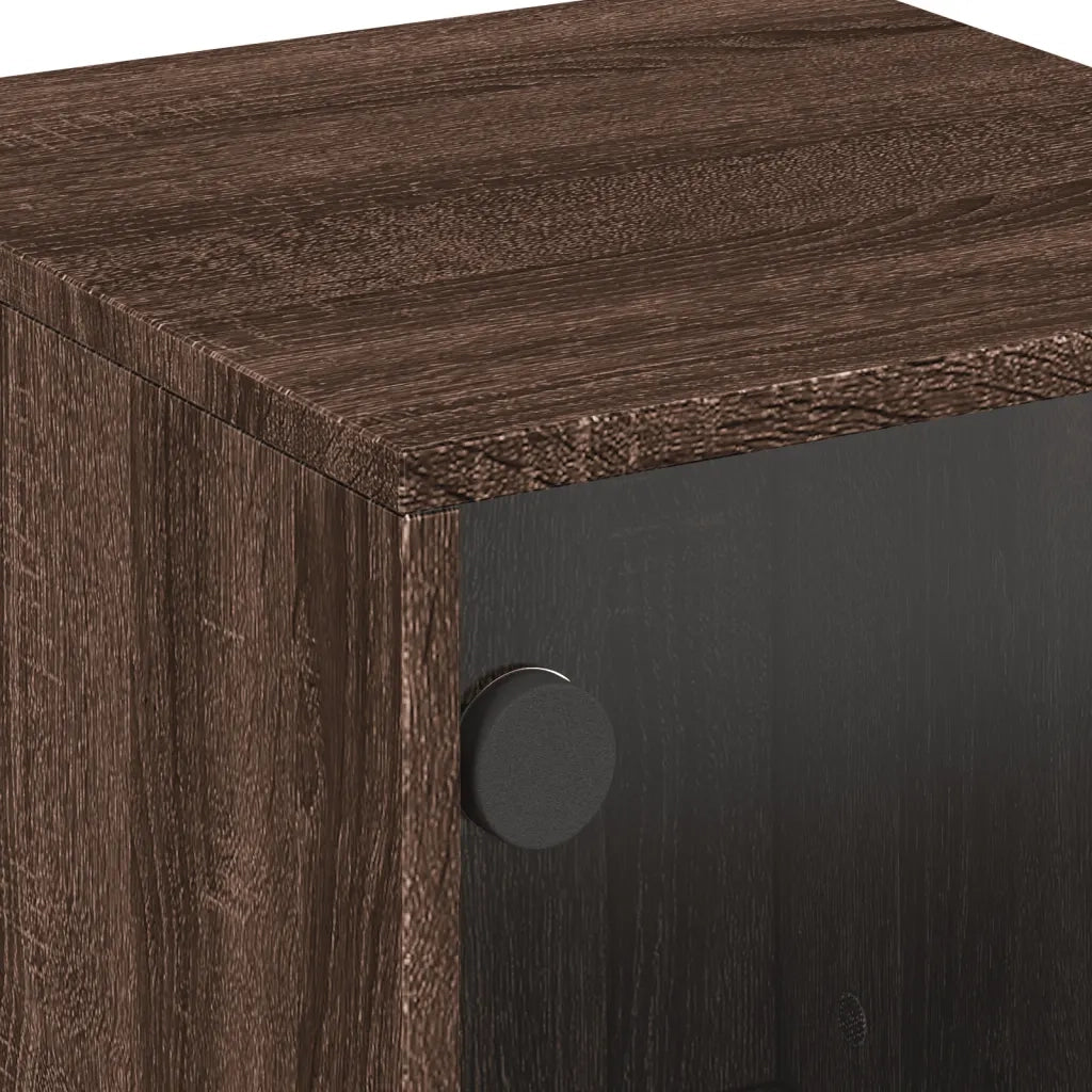 Set di 2 Comodini | Armadio da Notte | Mobiletto da notte con Ante in Vetro Rovere Marrone 35x37x50 cm