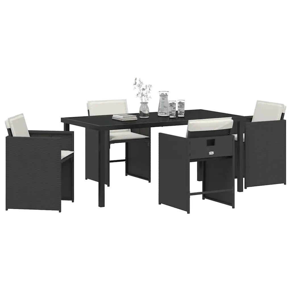 Set da Pranzo per Giardino 5 pcs Nero polyrattan