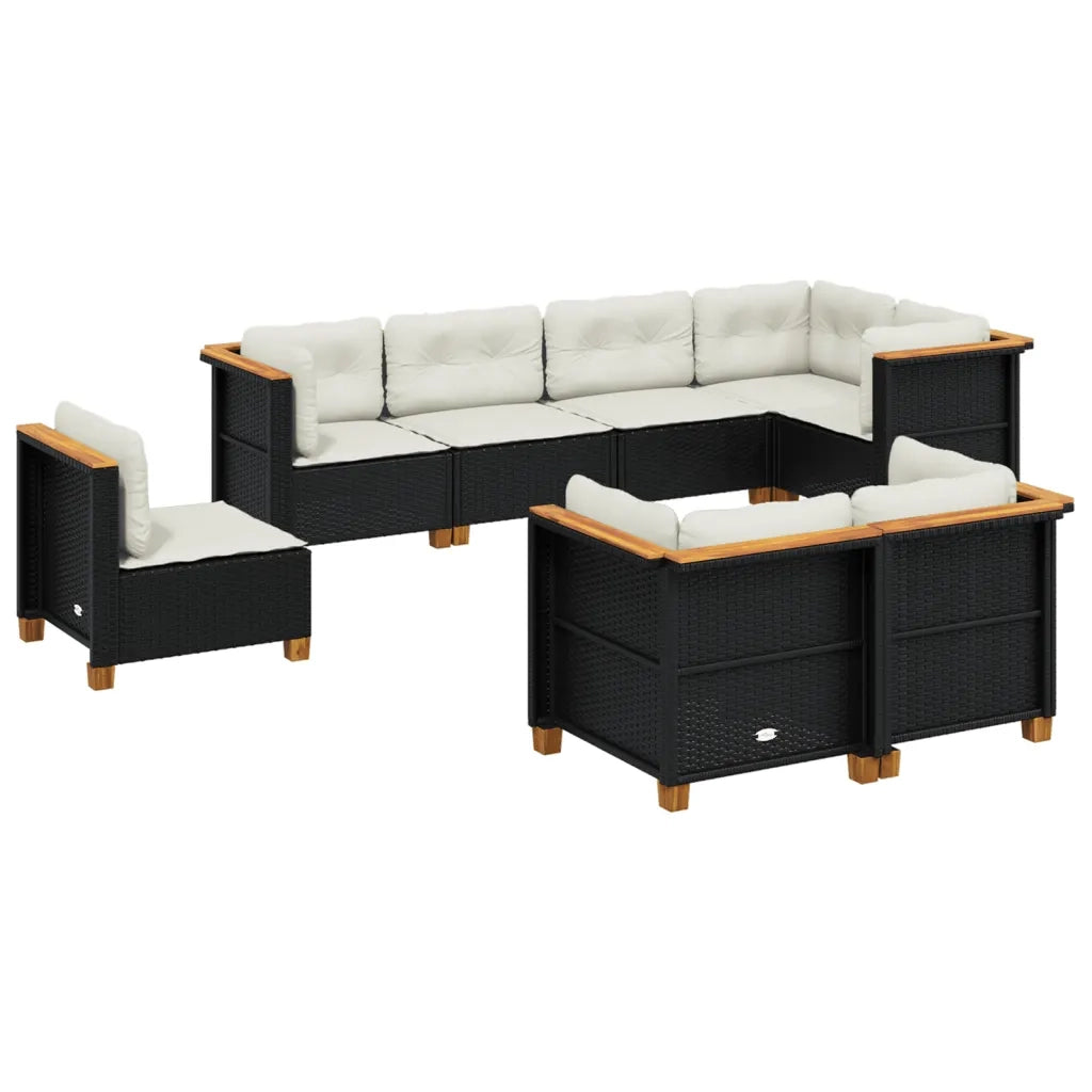 Set Divani da Giardino con Cuscini 8 pz Nero in Polyrattan
