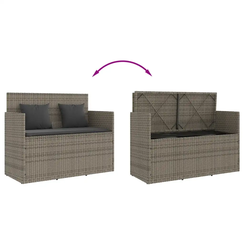 Panca da Giardino con Cuscini-Sgabello-Panca da esterno Grigia in Polyrattan 567704