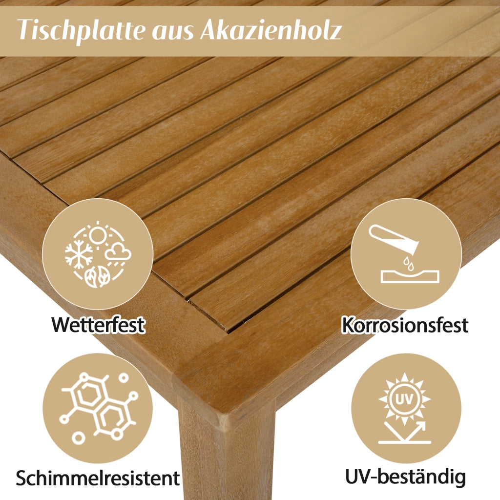 Set pranzo + salotto giardino 6 pezzi: Divanooo 3 posti + 2 poltrone + 2 sgabelli + tavolo; acacia; beige