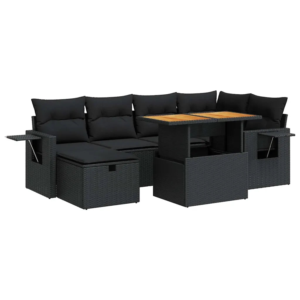 vidaXL Set Divani da Giardino con Cuscini 8 pz Nero Polyrattan Acacia