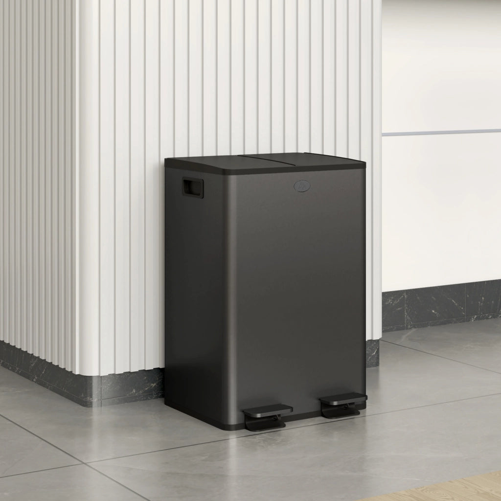 Cestino della cucina 2 compartimenti 2x28L ¨C zephmum ¨C acciaio inossidabile, nero, 45.8x36x67.6cm