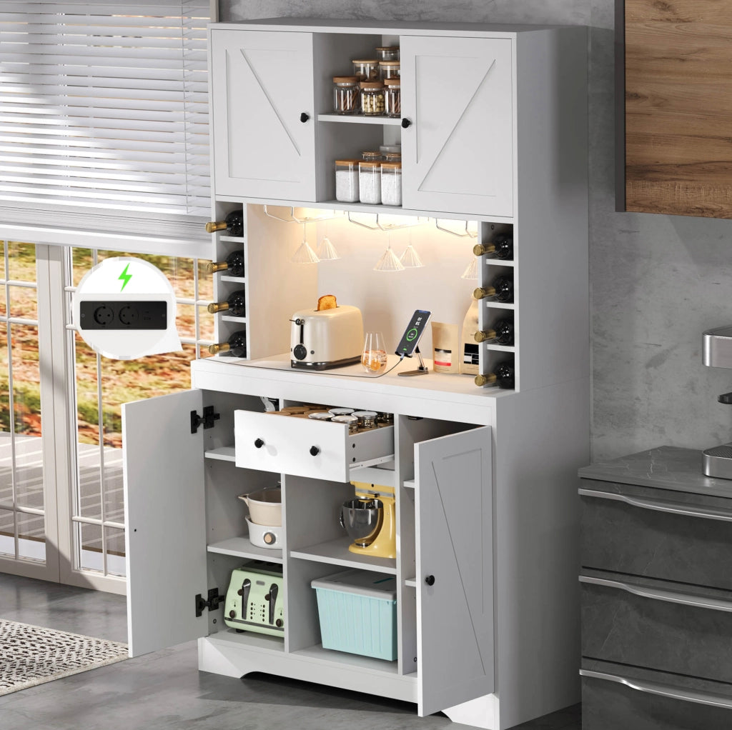 Credenza buffet LED con prese, 105x40x180 cm, bianca