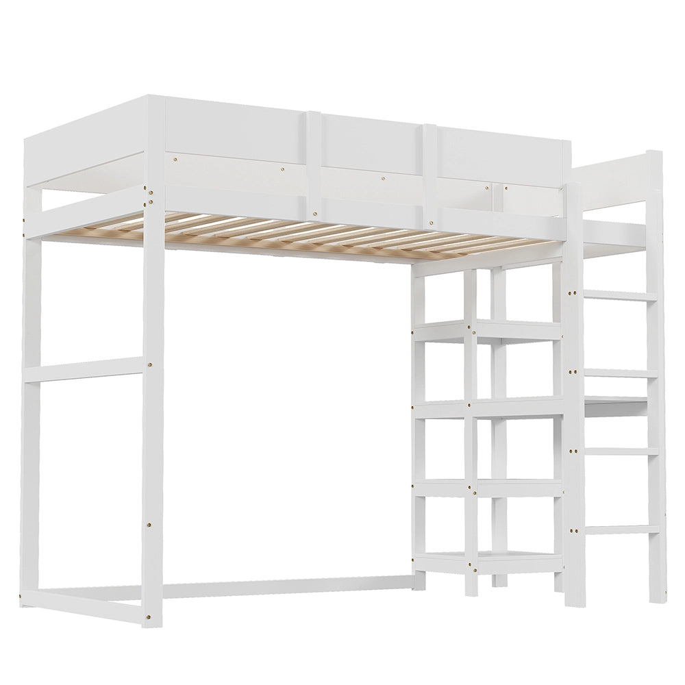 Letto singolo 90x200 cm - Xylo - Cornice in pino massiccio, bianco