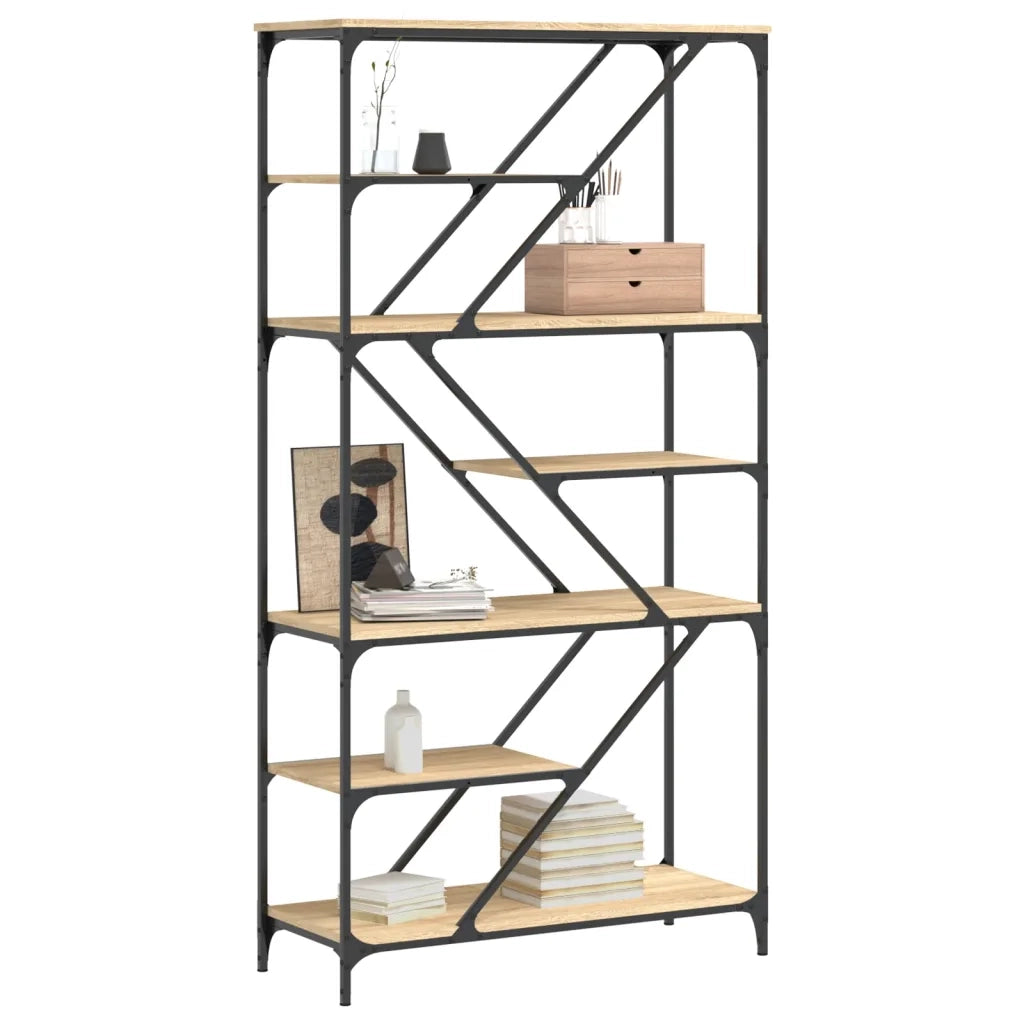 Libreria-Scaffale per Libri-Mobile di Stoccaggio Rovere Sonoma 91x36x176 cm Legno Multistrato e Acciaio