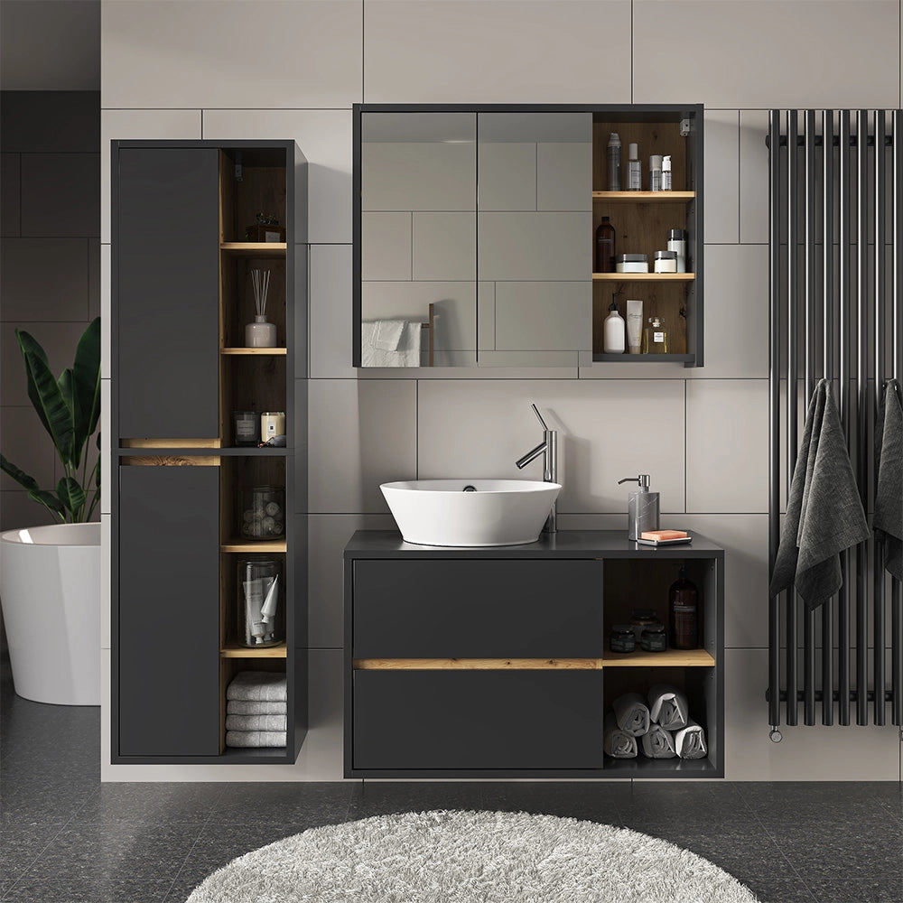 Vicco Armadio per il bagno Antracite 50 x 170 cm con ante e vani a giorno