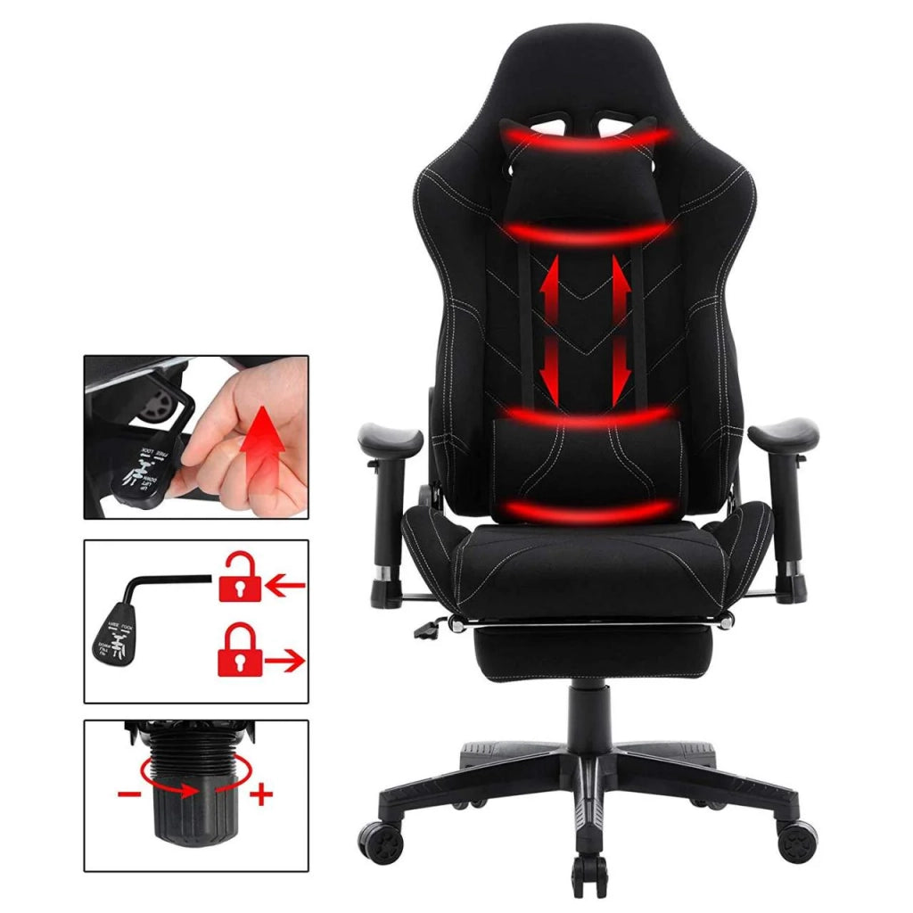 Sedia da ufficio sportiva sedia da gioco sedia da ufficio con rivestimento in tessuto nero 19_0000371
