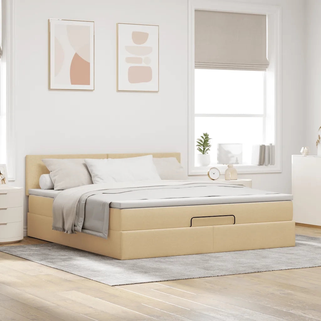 Pouf Letto con Materasso e LED Crema 180x200cm in Tessuto 3312248