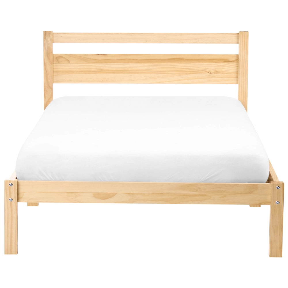 Letto singolo in legno di Pino chiaro con Rete a Doghe 120 x 200 cm Testiera a doghe minimalista