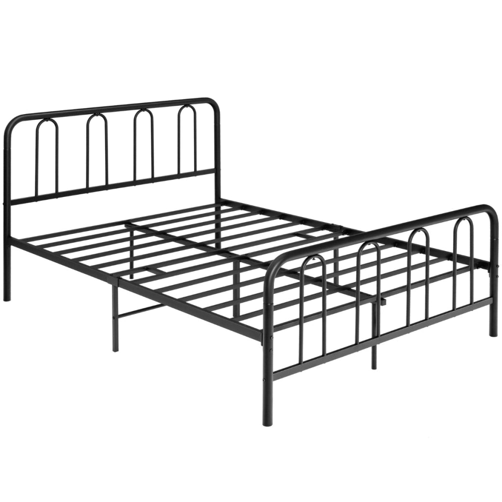 Struttura letto in metallo con testiera e pediera-Giroletto supporto per materasso con doghe in acciaio 209x144x101cm Nero