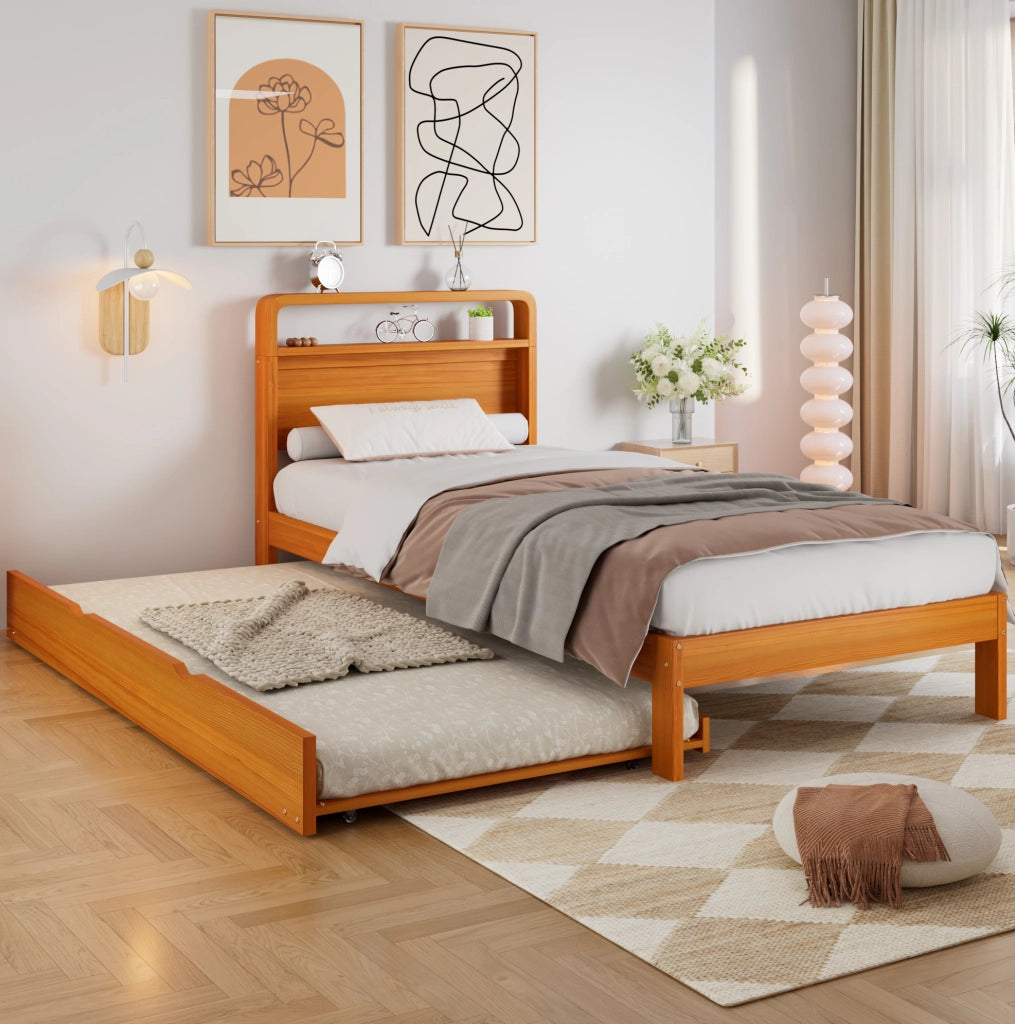 LETTO 90x200 cm con letto estraibile 90x190 cm legno naturale