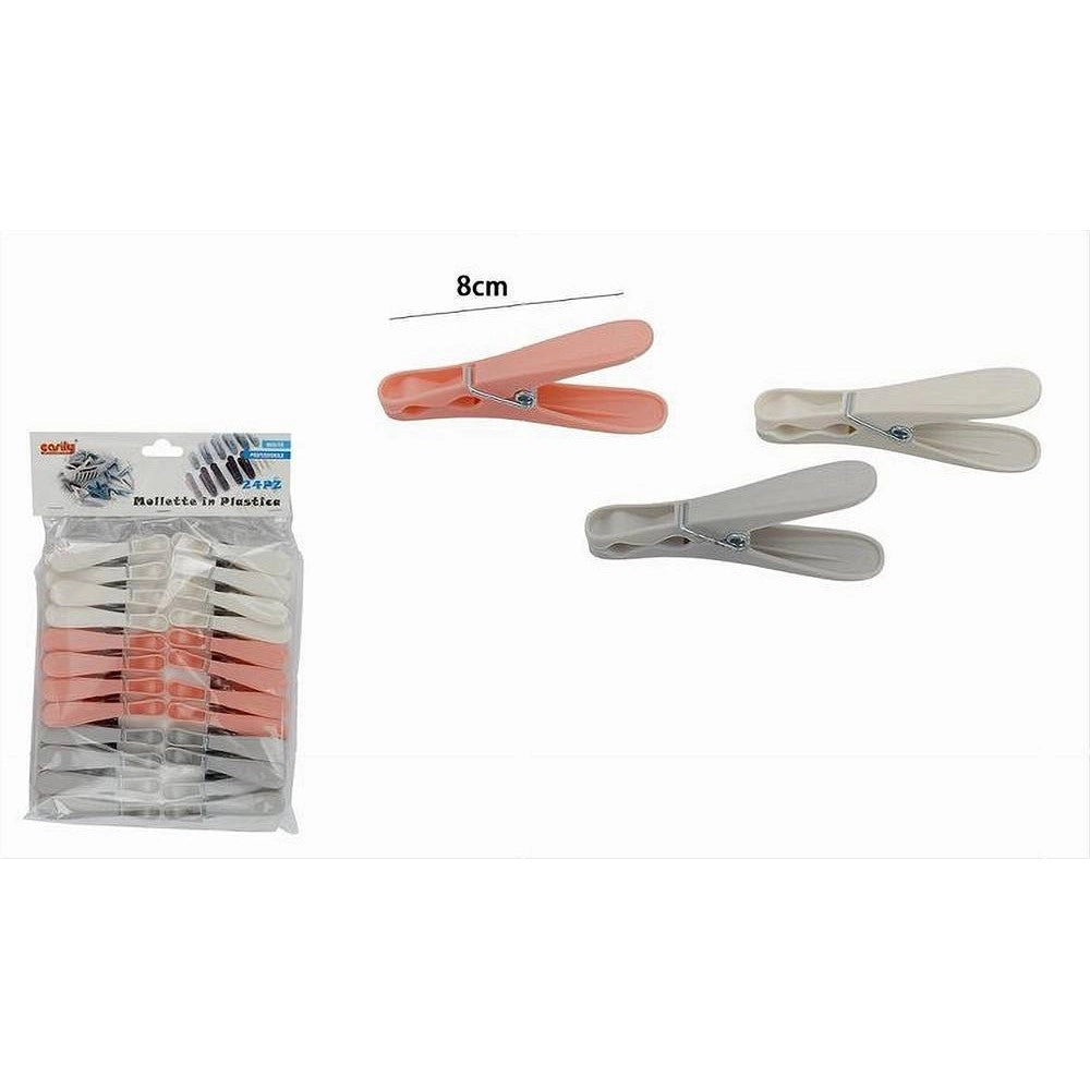 Trade Shop - Set 24pz Mollette Plastica Multiuso 8cm Pinze Bucato Panni Colori Assortiti 69538 -