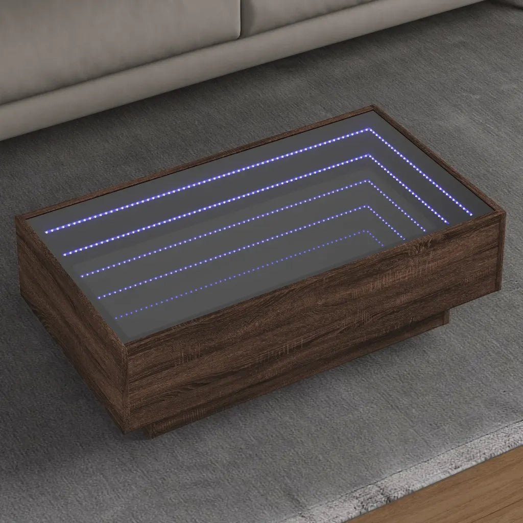 Tavolino Salotto con LED Rovere Marrone 90x50x30 cm Multistrato
