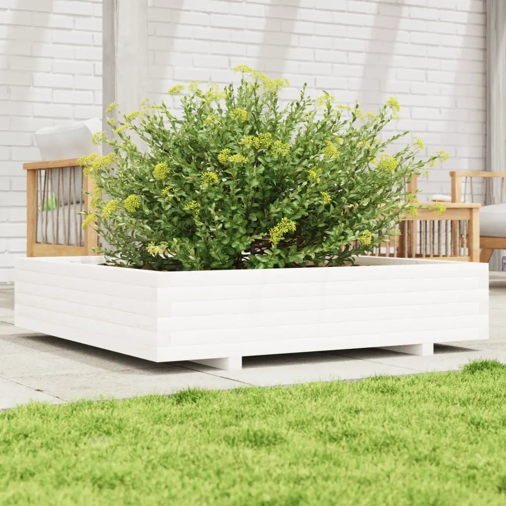 Fioriera da Giardino Bianca 110x110x26,5 cm in Legno di Pino 847324