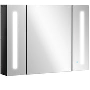 ARMADIETTO CON SPECCHIO A PARETE CON 3 RIPIANI E LUCE LED 90X15X65 CM NERO