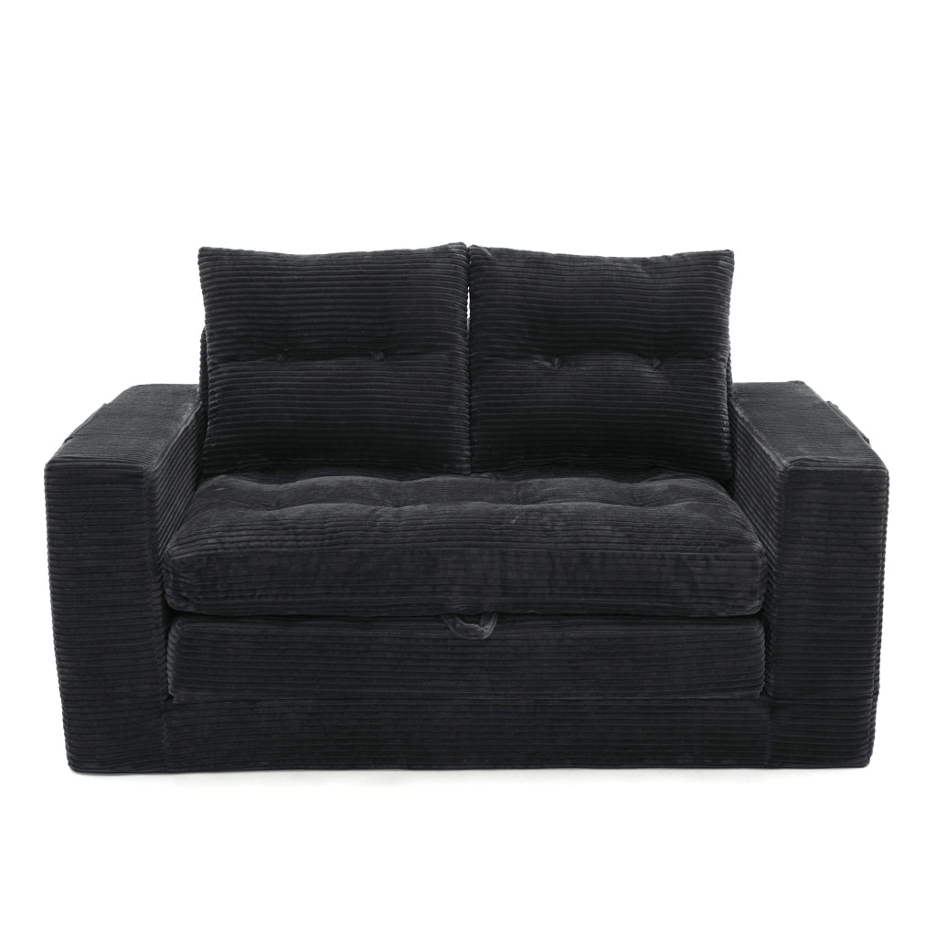 Divano letto 2 posti - con funzione letto e tasche laterali - in corduroy nero