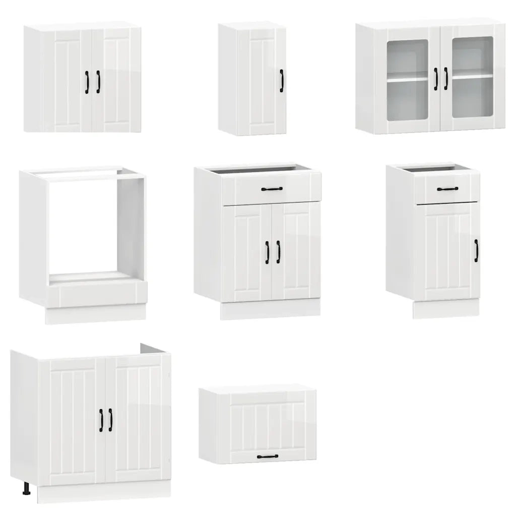 Set Mobili da Cucina 8 pz Lucca Bianchi Lucido in Truciolato 3314833