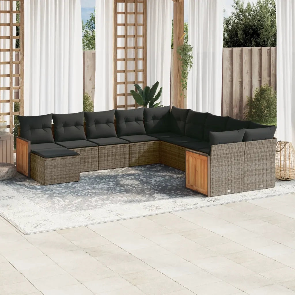 Set Divani da Giardino 11 pz con Cuscini in Polyrattan Grigio 3228251