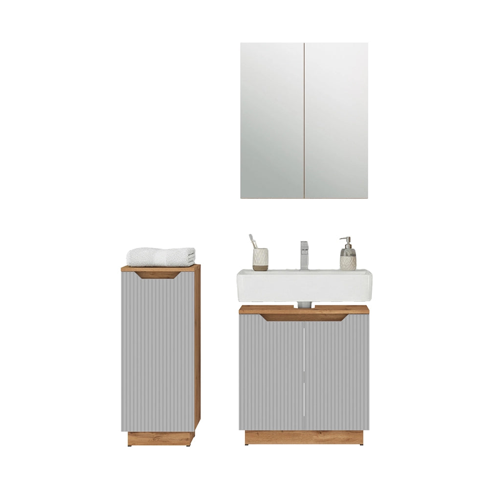 Vicco Set di mobili da bagno Rovere/grigio a righe 3 parti