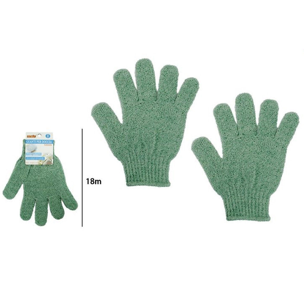 Trade Shop - Set 2 Pezzi Guanti Di Crine Per Doccia Bagno Esfoliante Pelle Corpo Verde 79722 -