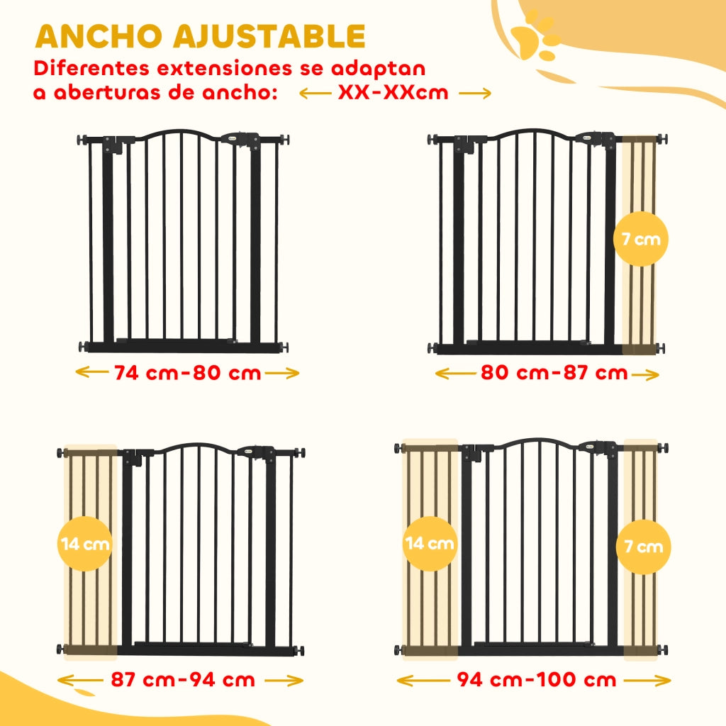 Cancelletto di Sicurezza per Cani Regolabile 74-100 cm ¨C Xylo ¨C Nero con 2 Estensioni