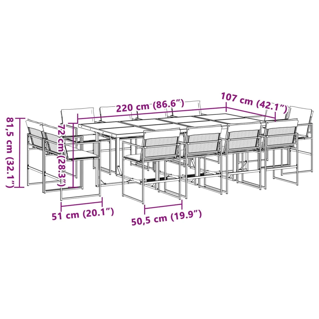 Set da Pranzo da Giardino 13 pz con Cuscini Nero in Textilene