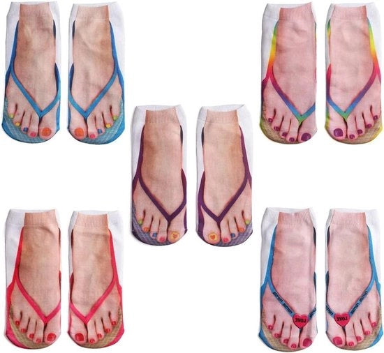 5 paia di calze con stampa Flip Flop - calze casual da unico uso con pattern 3D - stampa manicure - calze personalizzate