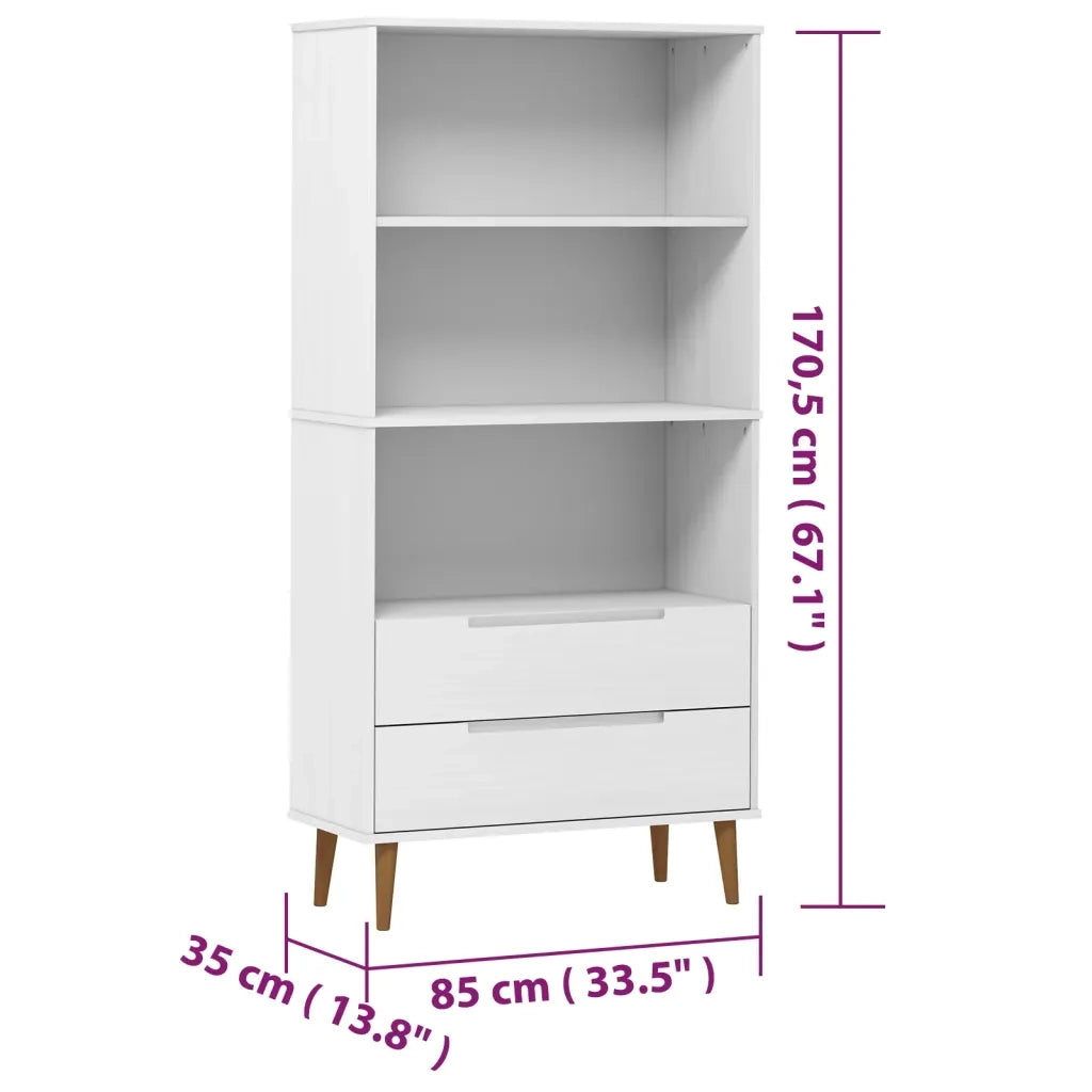 Libreria-Scaffale per Libri-Mobile di Stoccaggio MOLDE Bianca 85x35x170,5 cm in Legno Massello di Pino